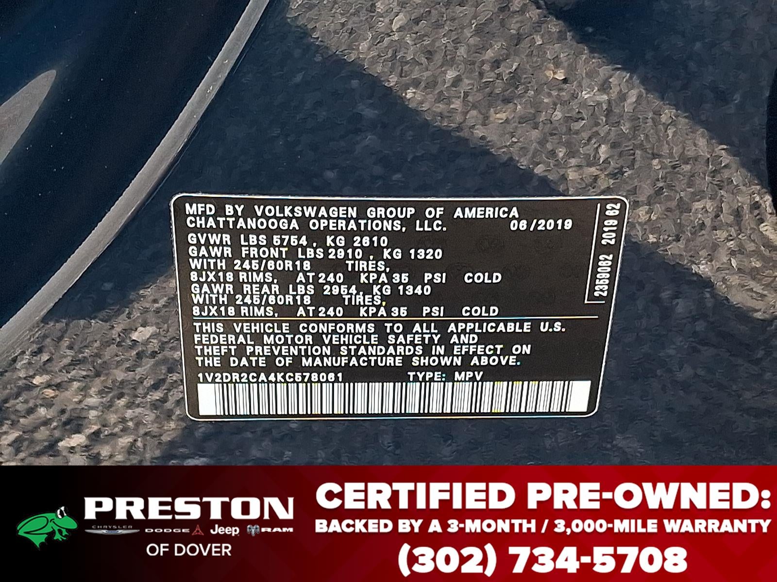 2019 Volkswagen Atlas 3.6L V6 SE