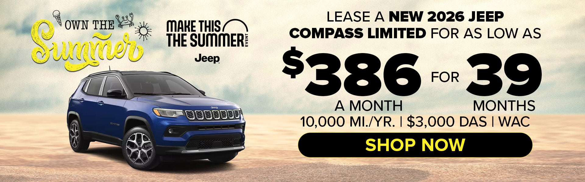 Lease a New 2026 Jeep Compass for as low as $386 per month